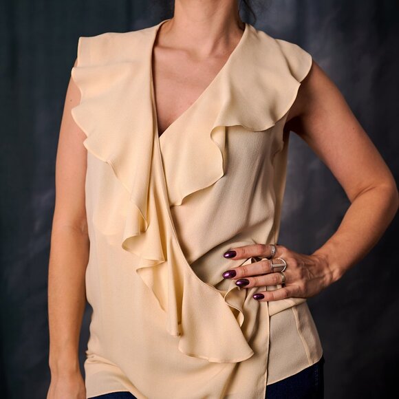 Vintage 90's Emanuel Ungaro Soft Cream Ruffled Blouse Size 8 - Picture 1 of 9